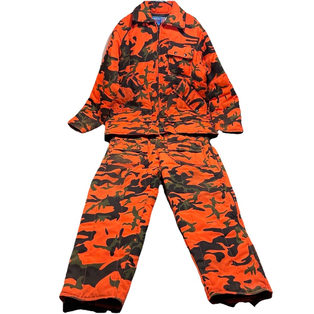VTG Men's Large Chiller Killer SafTbak Orange Camo Hunting Jacket / Pants USA